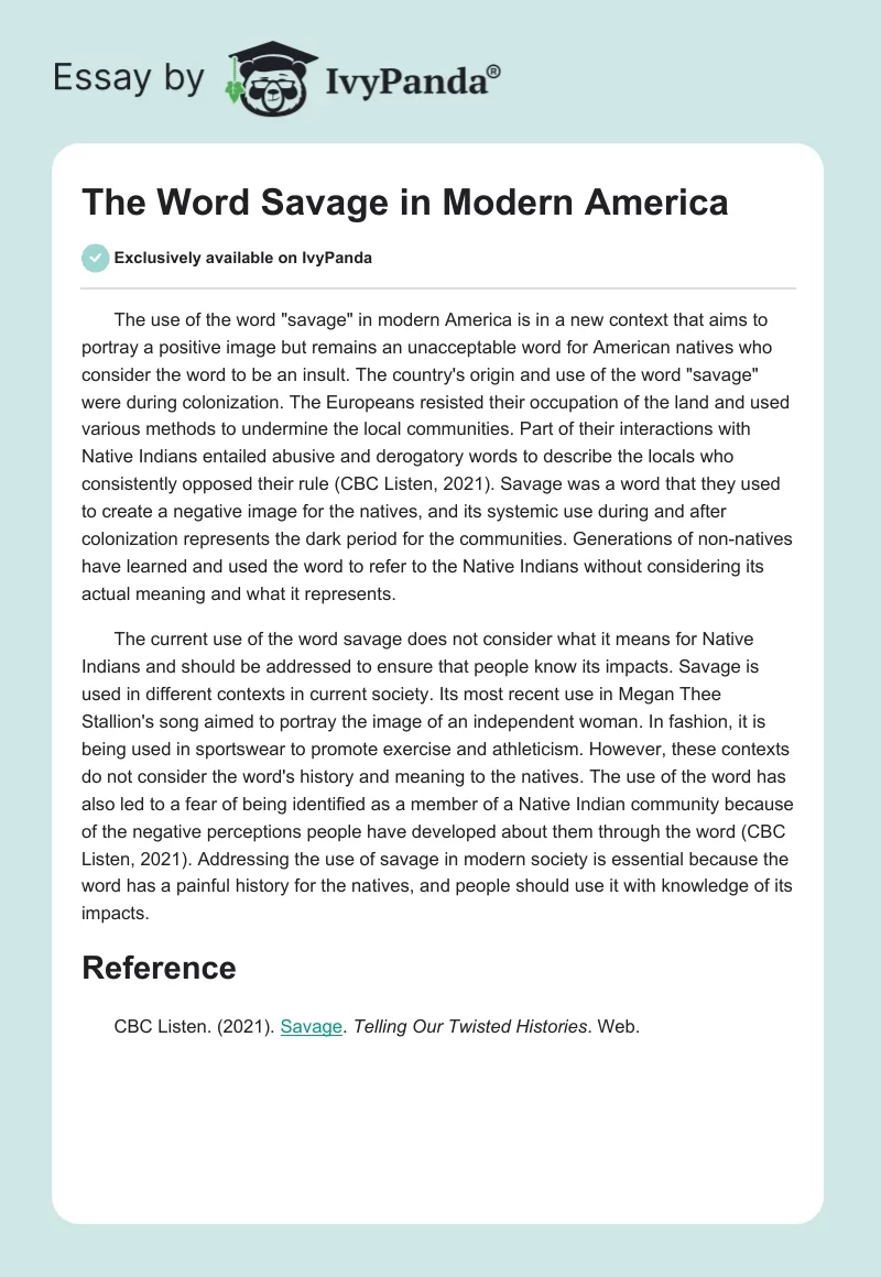 The Word "Savage" in Modern America. Page 1