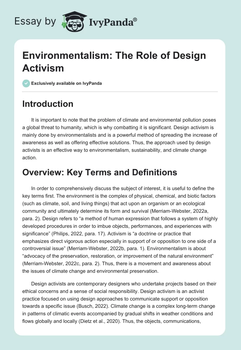 Environmentalism: The Role of Design Activism. Page 1