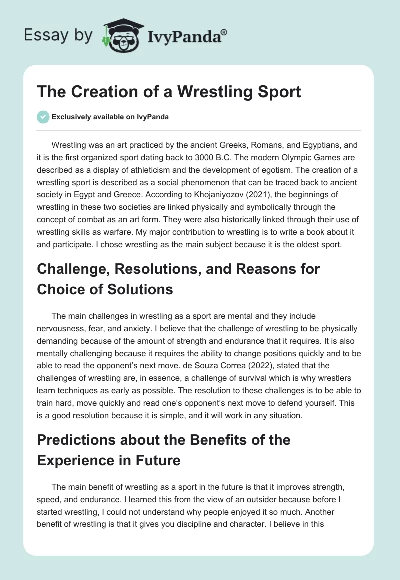 The Creation of a Wrestling Sport. Page 1