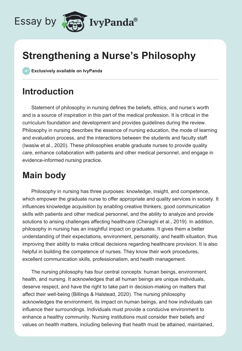 Strengthening a Nurse’s Philosophy. Page 1