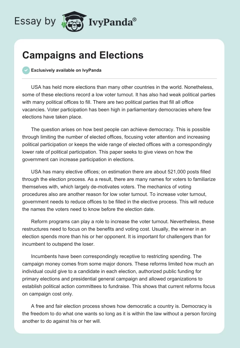 Campaigns and Elections. Page 1