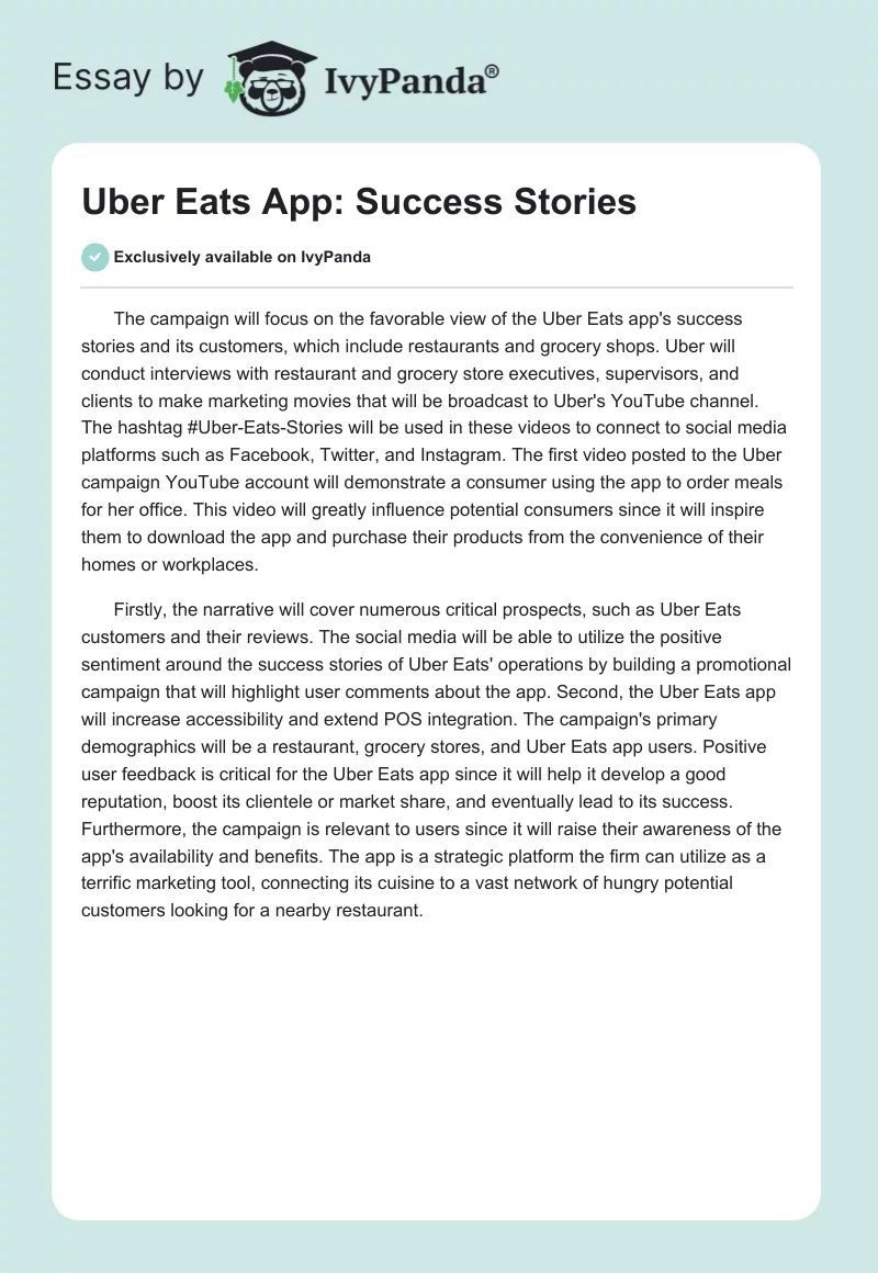 Uber Eats App: Success Stories. Page 1