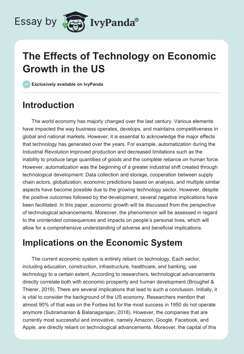 The Effects of Technology on Economic Growth in the US. Page 1