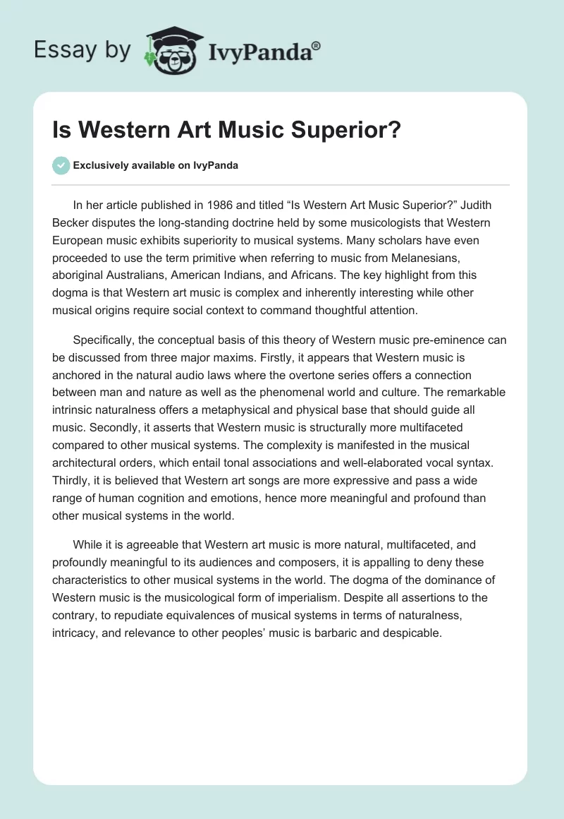 Is Western Art Music Superior?. Page 1