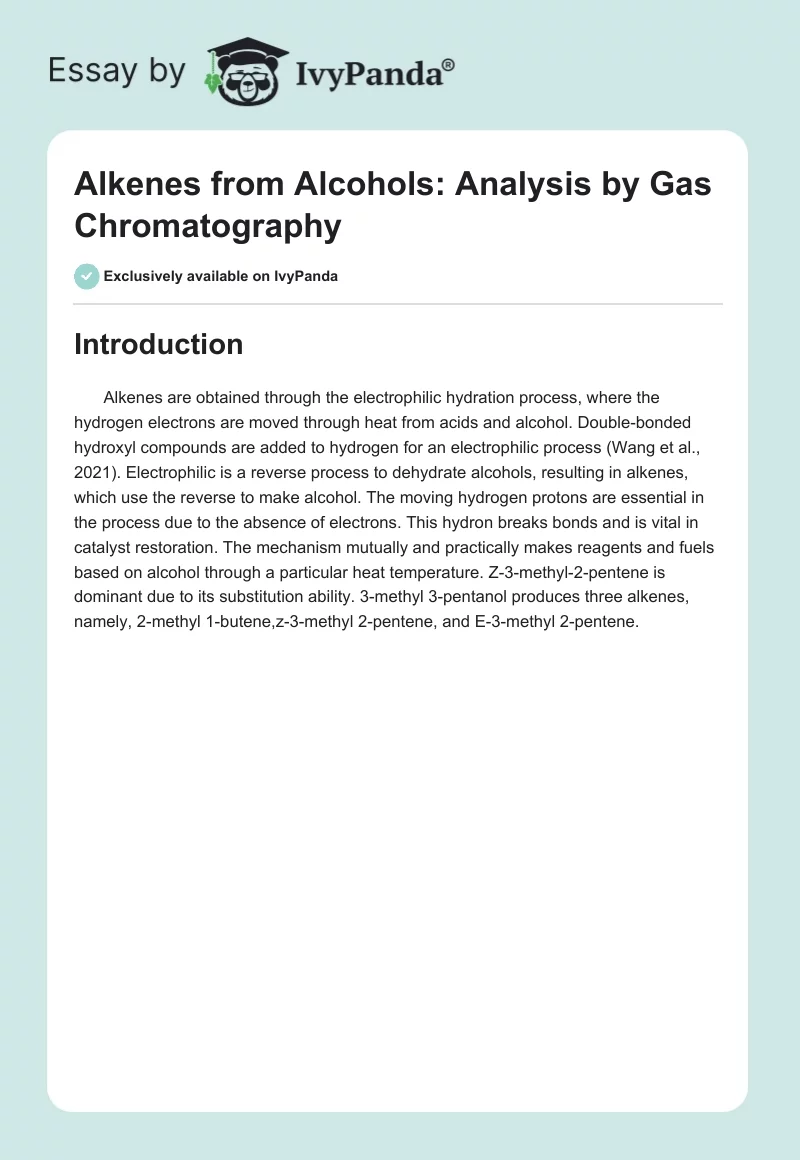 Alkenes from Alcohols: Analysis by Gas Chromatography. Page 1