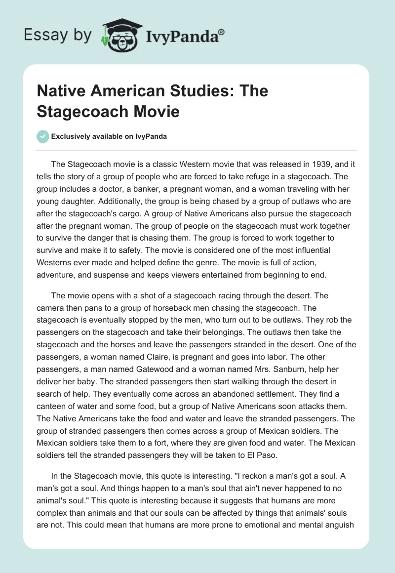 Native American Studies: The Stagecoach Movie. Page 1
