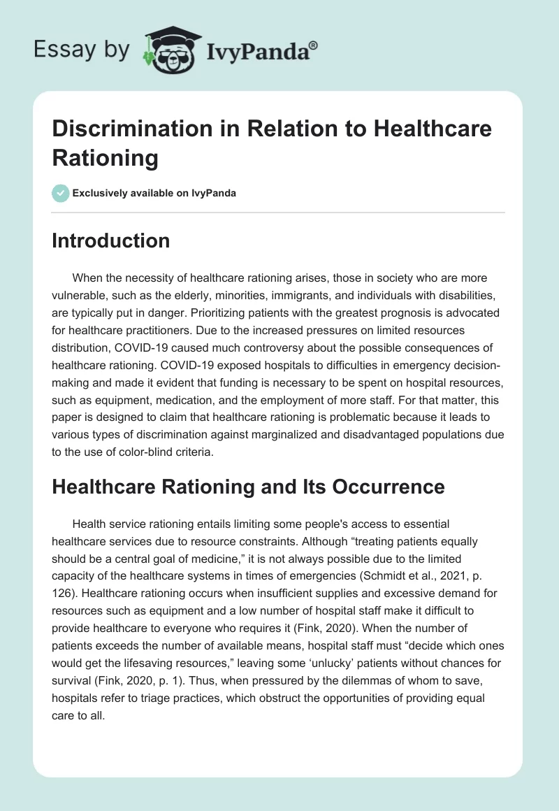 Discrimination in Relation to Healthcare Rationing. Page 1