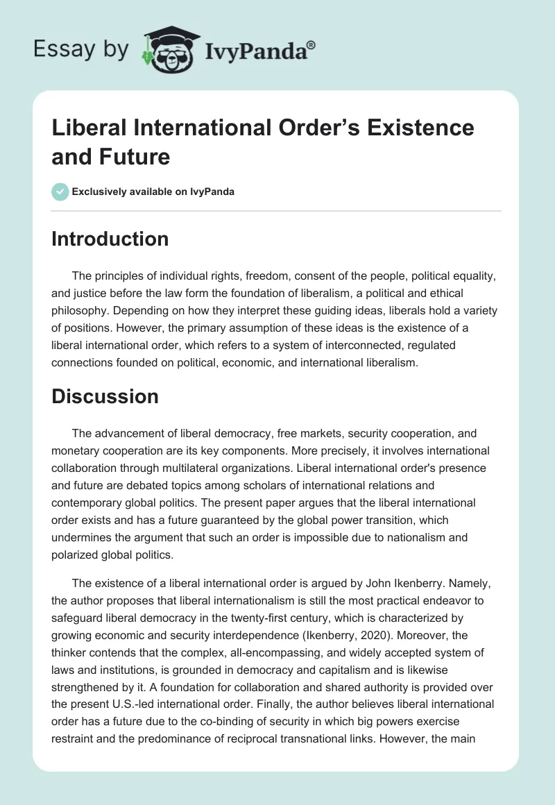 Liberal International Order’s Existence and Future. Page 1