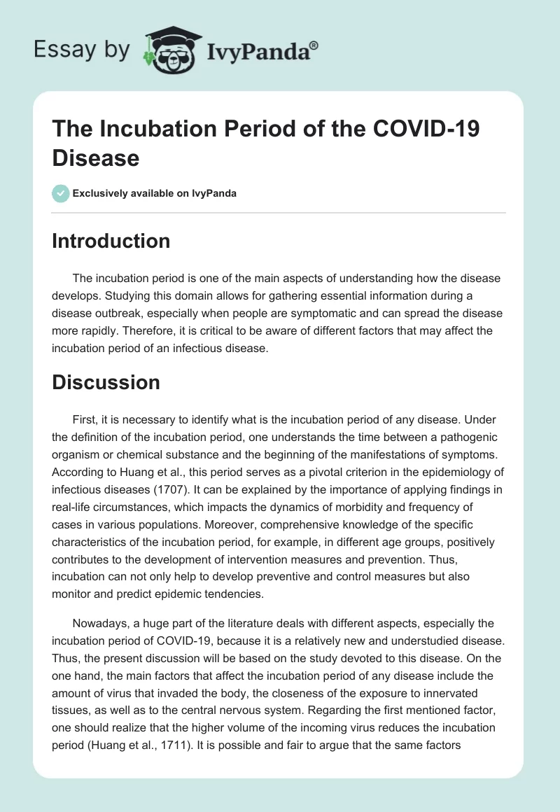 The Incubation Period of the COVID-19 Disease. Page 1