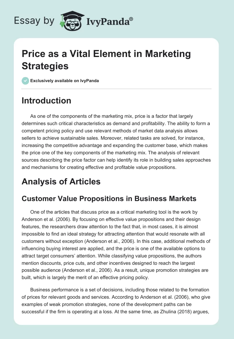 Price as a Vital Element in Marketing Strategies. Page 1