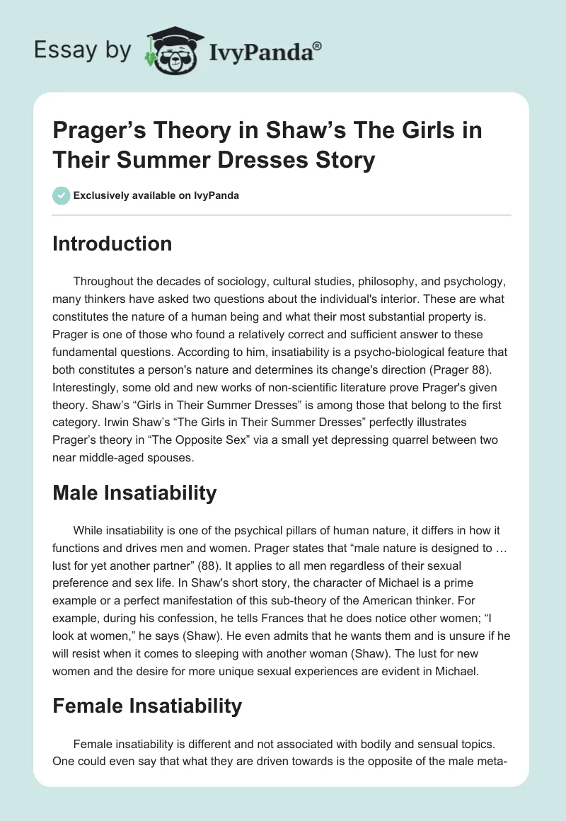 Prager’s Theory in Shaw’s The Girls in Their Summer Dresses Story. Page 1