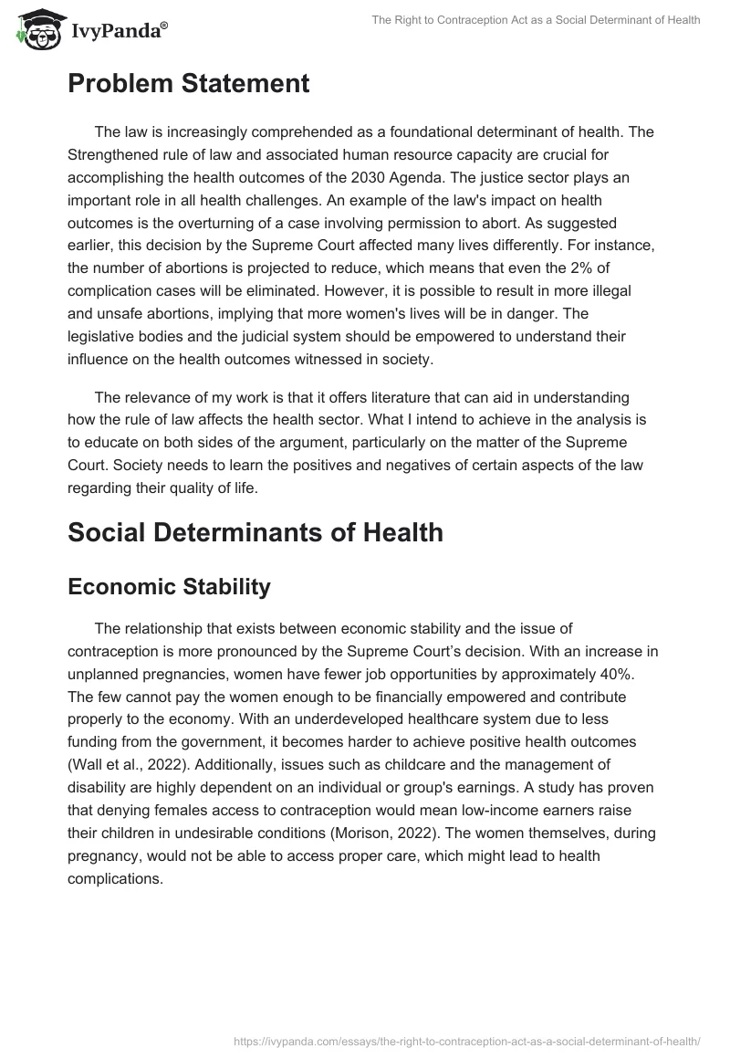 The Right to Contraception Act as a Social Determinant of Health. Page 2