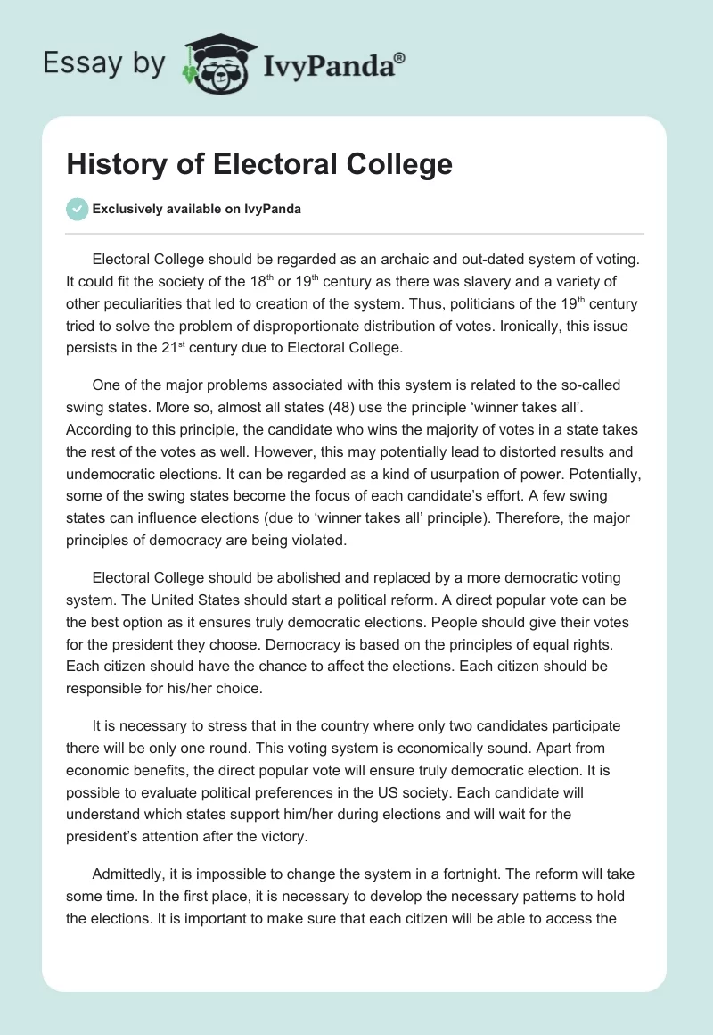 History of Electoral College. Page 1