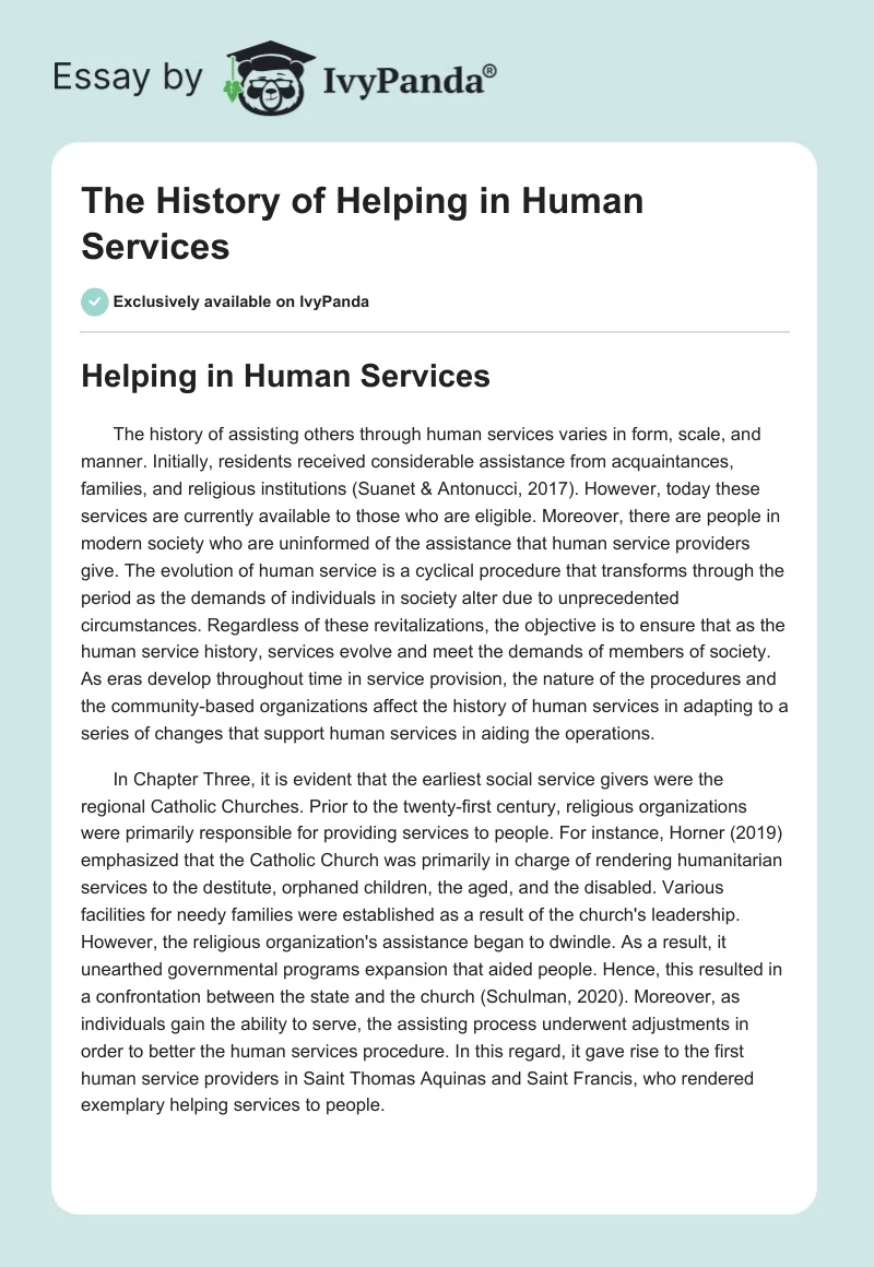 The History of Helping in Human Services. Page 1