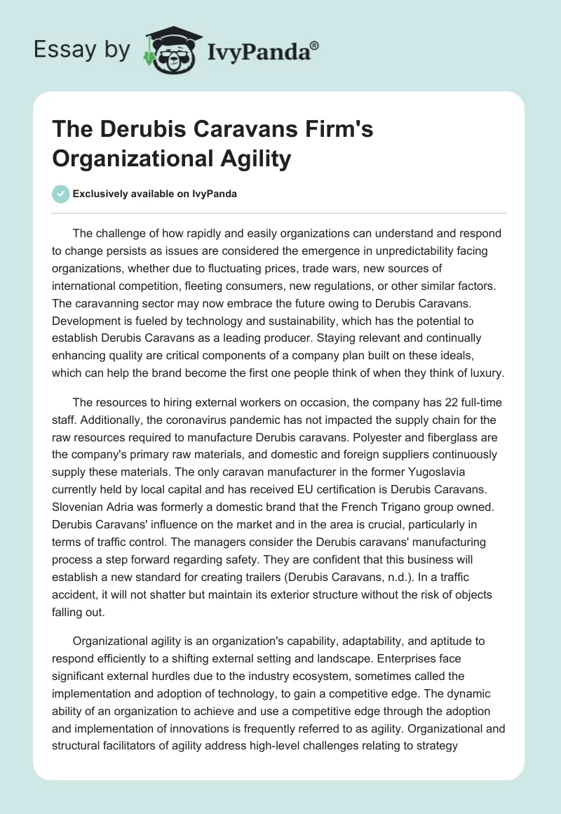 The Derubis Caravans Firm's Organizational Agility. Page 1