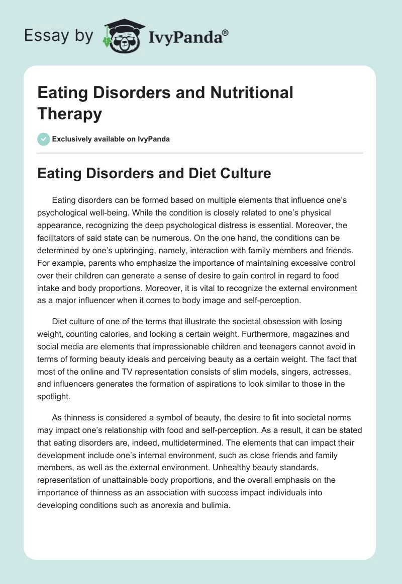 Eating Disorders and Nutritional Therapy. Page 1