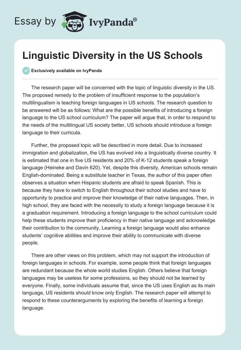 Linguistic Diversity in the US Schools. Page 1