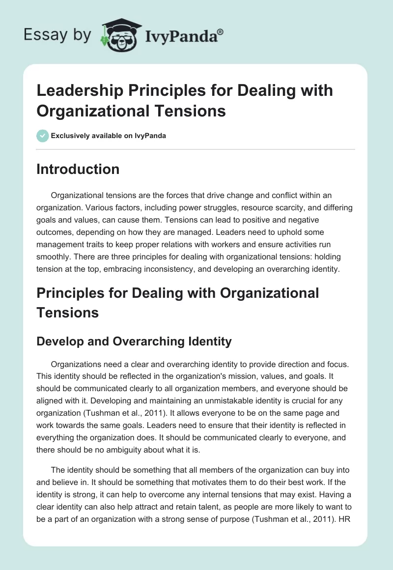 Leadership Principles for Dealing with Organizational Tensions. Page 1