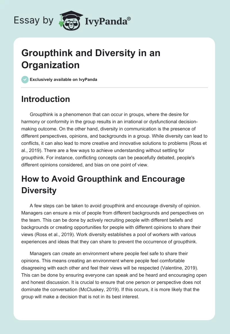 Groupthink and Diversity in an Organization. Page 1