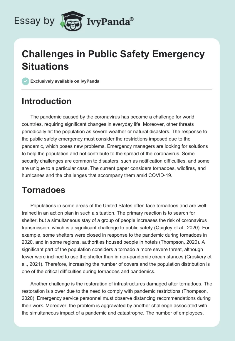 Challenges in Public Safety Emergency Situations. Page 1