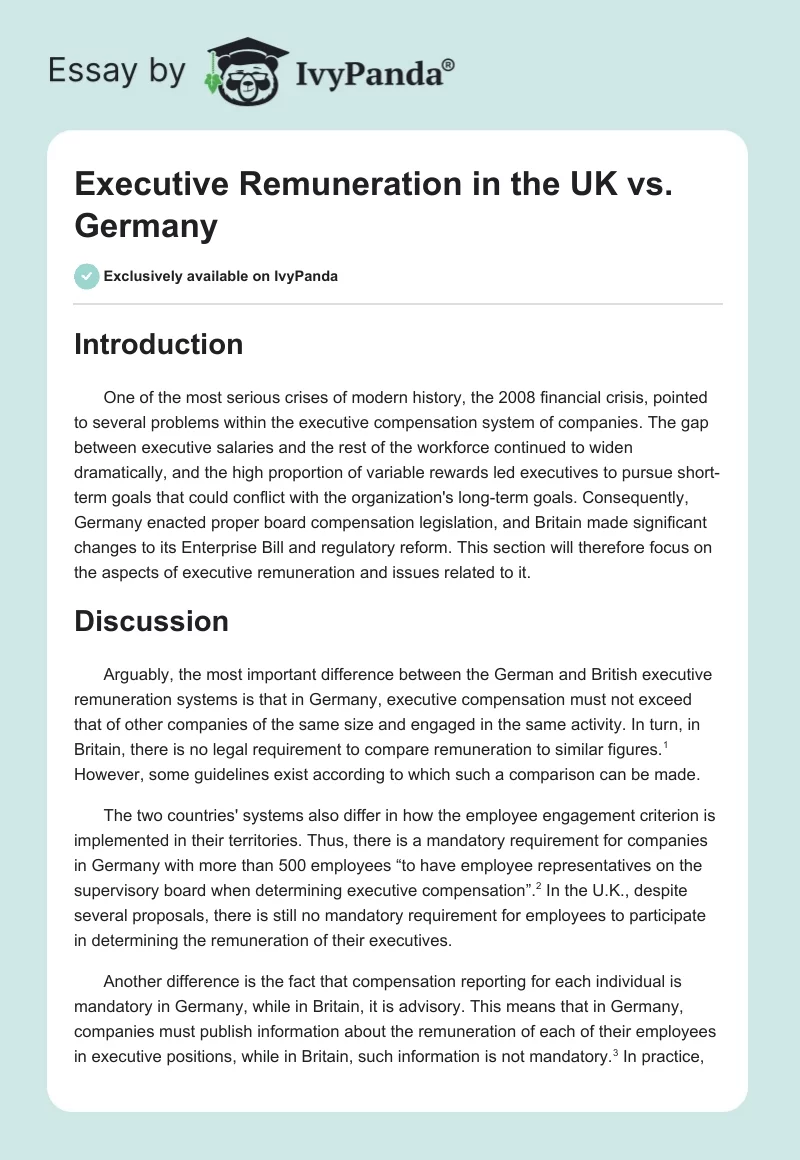 Executive Remuneration in the UK vs. Germany. Page 1