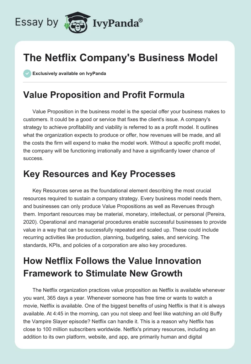 The Netflix Company's Business Model - 427 Words | Essay Example