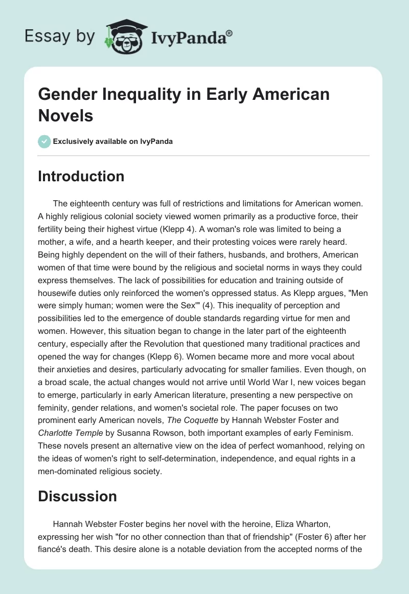 Gender Inequality in Early American Novels. Page 1