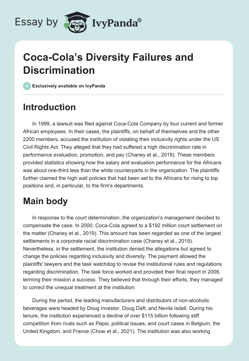 Coca-Cola’s Diversity Failures and Discrimination. Page 1