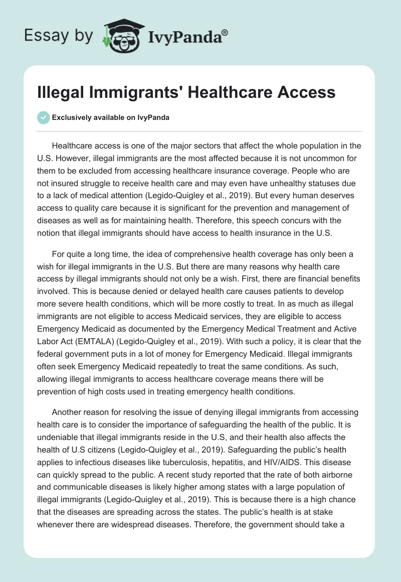 Illegal Immigrants' Healthcare Access. Page 1
