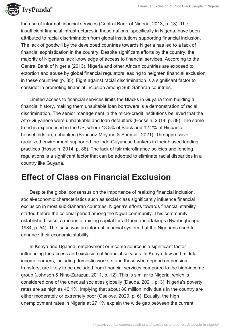 Financial Exclusion of Poor Black People in Nigeria. Page 2