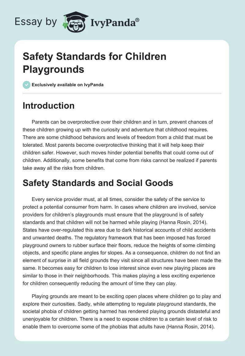 Safety Standards for Children Playgrounds. Page 1