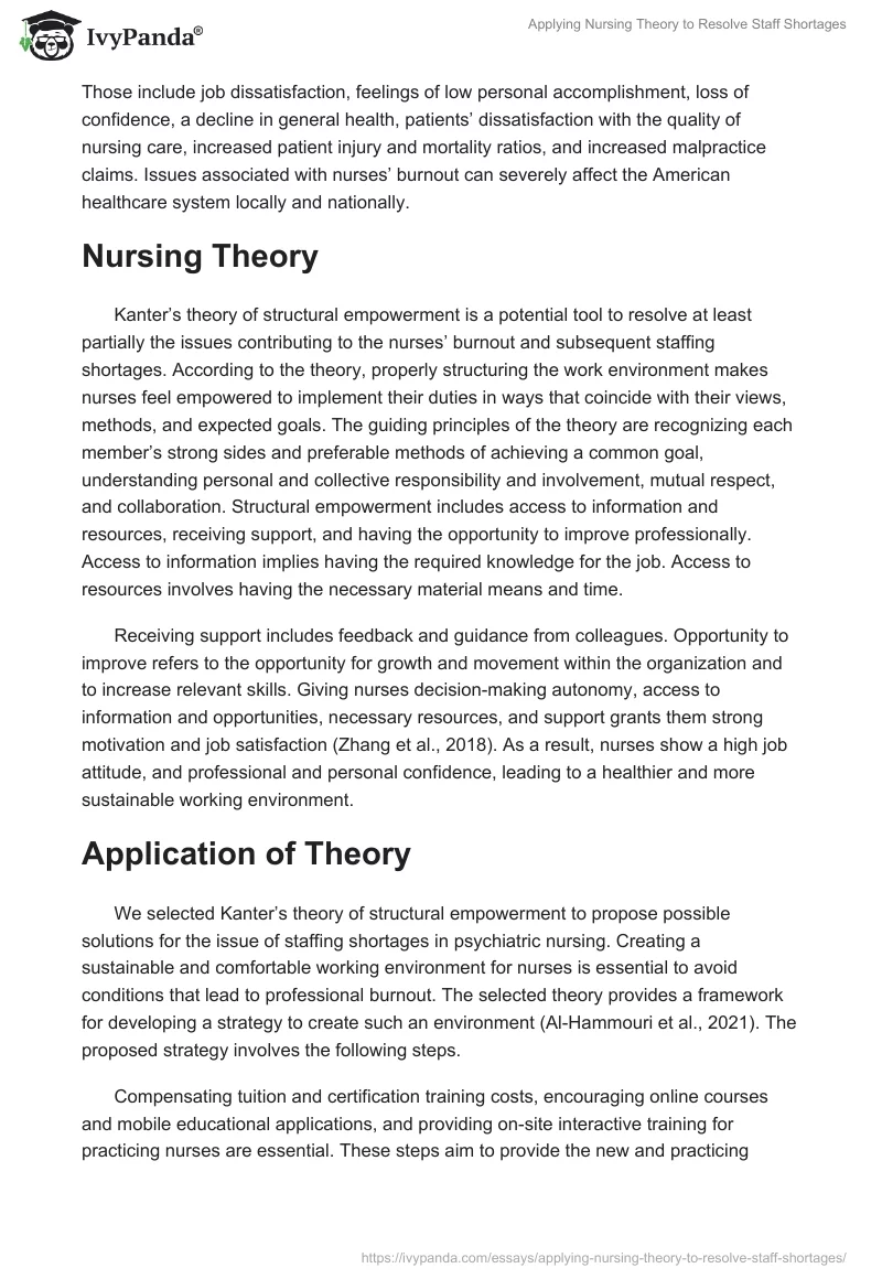 Applying Nursing Theory to Resolve Staff Shortages. Page 2