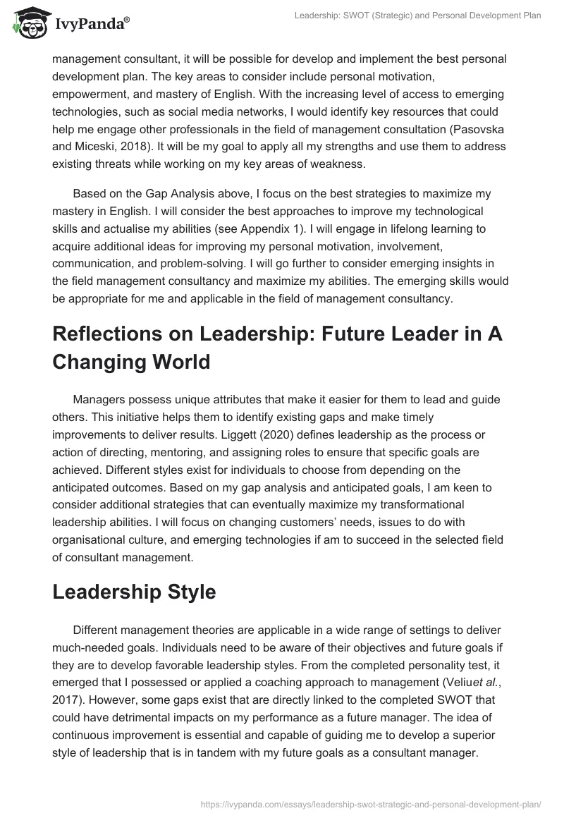 Leadership: SWOT (Strategic) and Personal Development Plan. Page 4