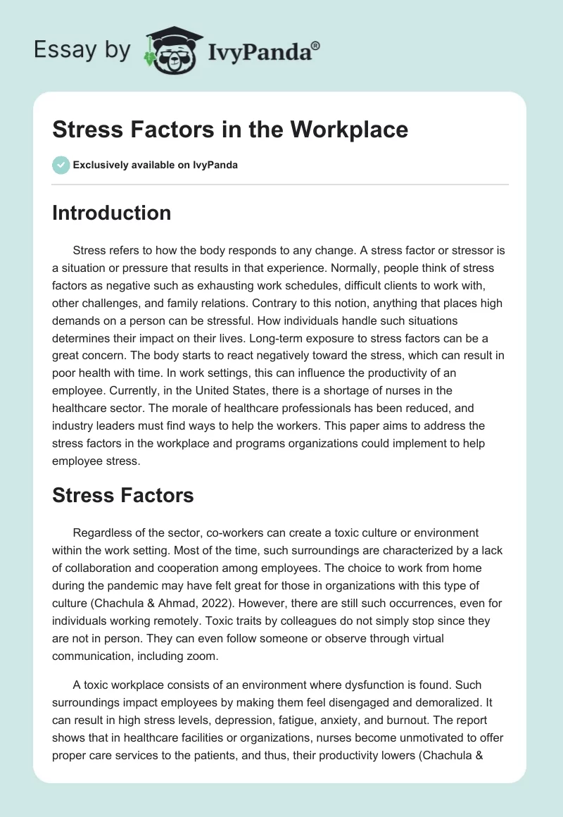Stress Factors in the Workplace. Page 1
