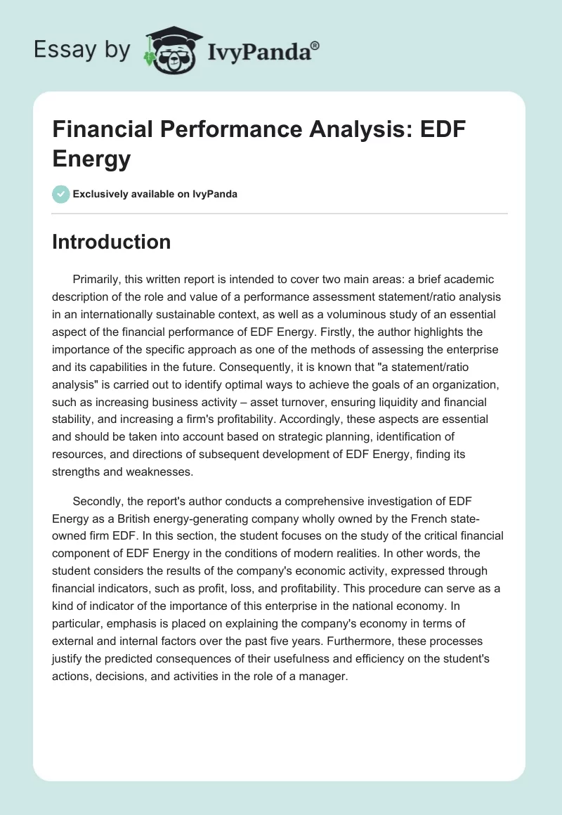 Financial Performance Analysis: EDF Energy. Page 1