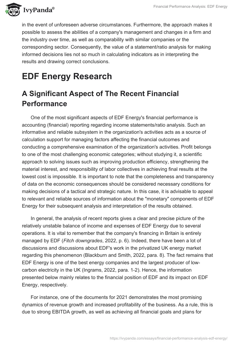 Financial Performance Analysis: EDF Energy. Page 3