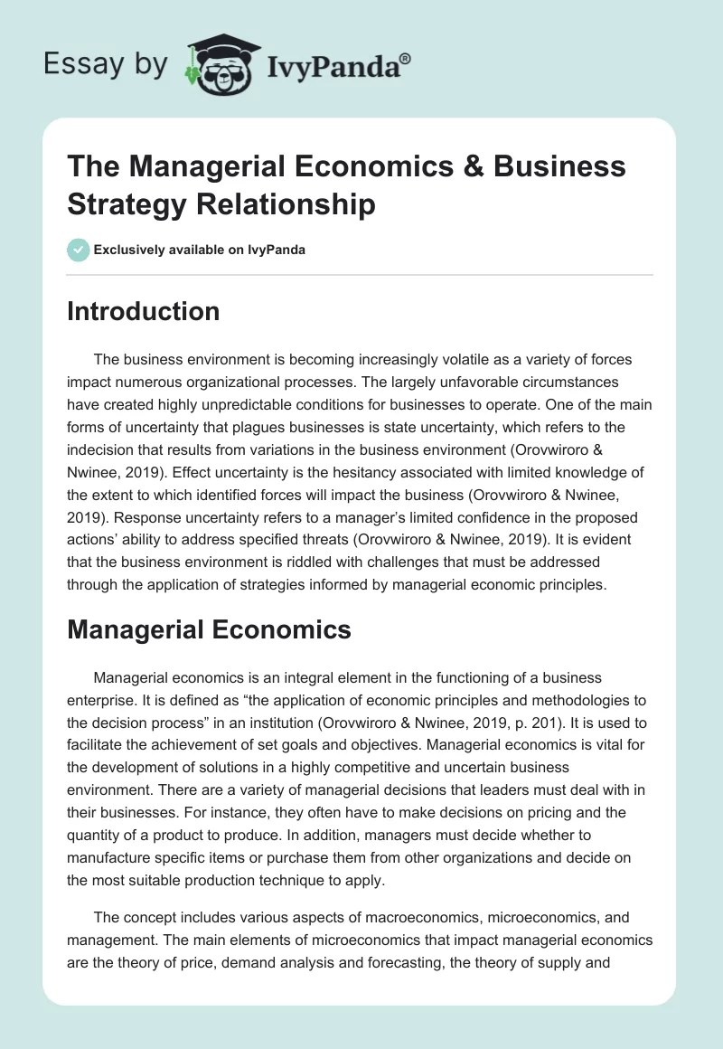 The Managerial Economics & Business Strategy Relationship. Page 1