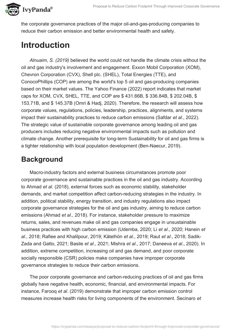 Proposal to Reduce Carbon Footprint Through Improved Corporate Governance. Page 2