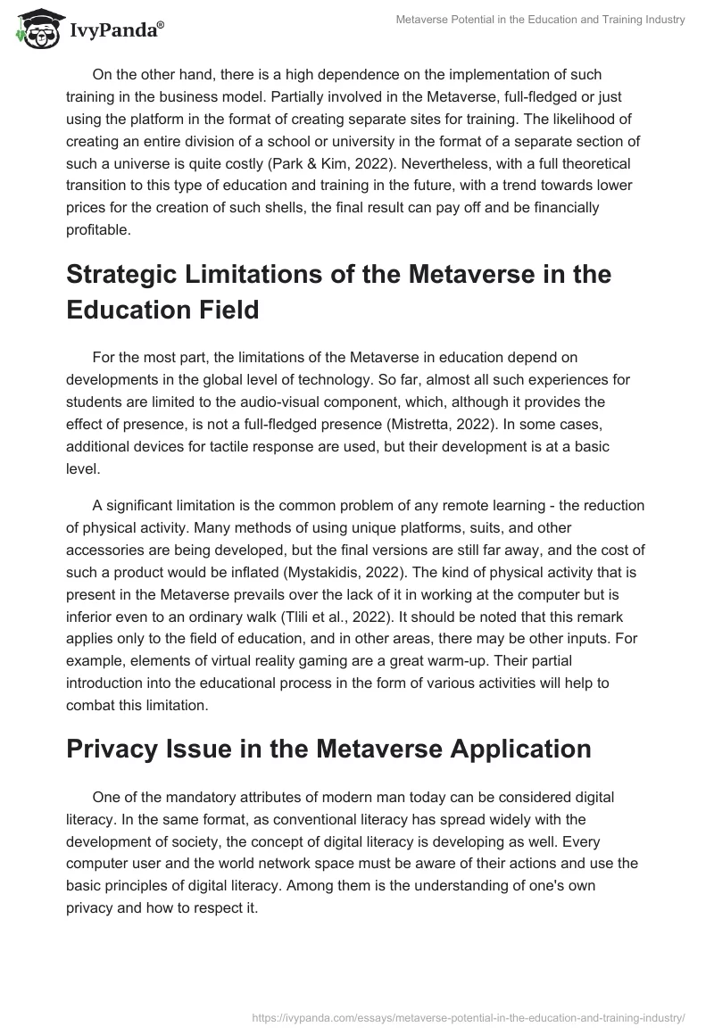 Metaverse Potential in the Education and Training Industry. Page 4