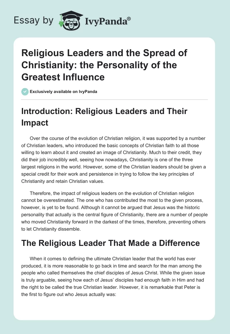 Religious Leaders and the Spread of Christianity: the Personality of the Greatest Influence. Page 1