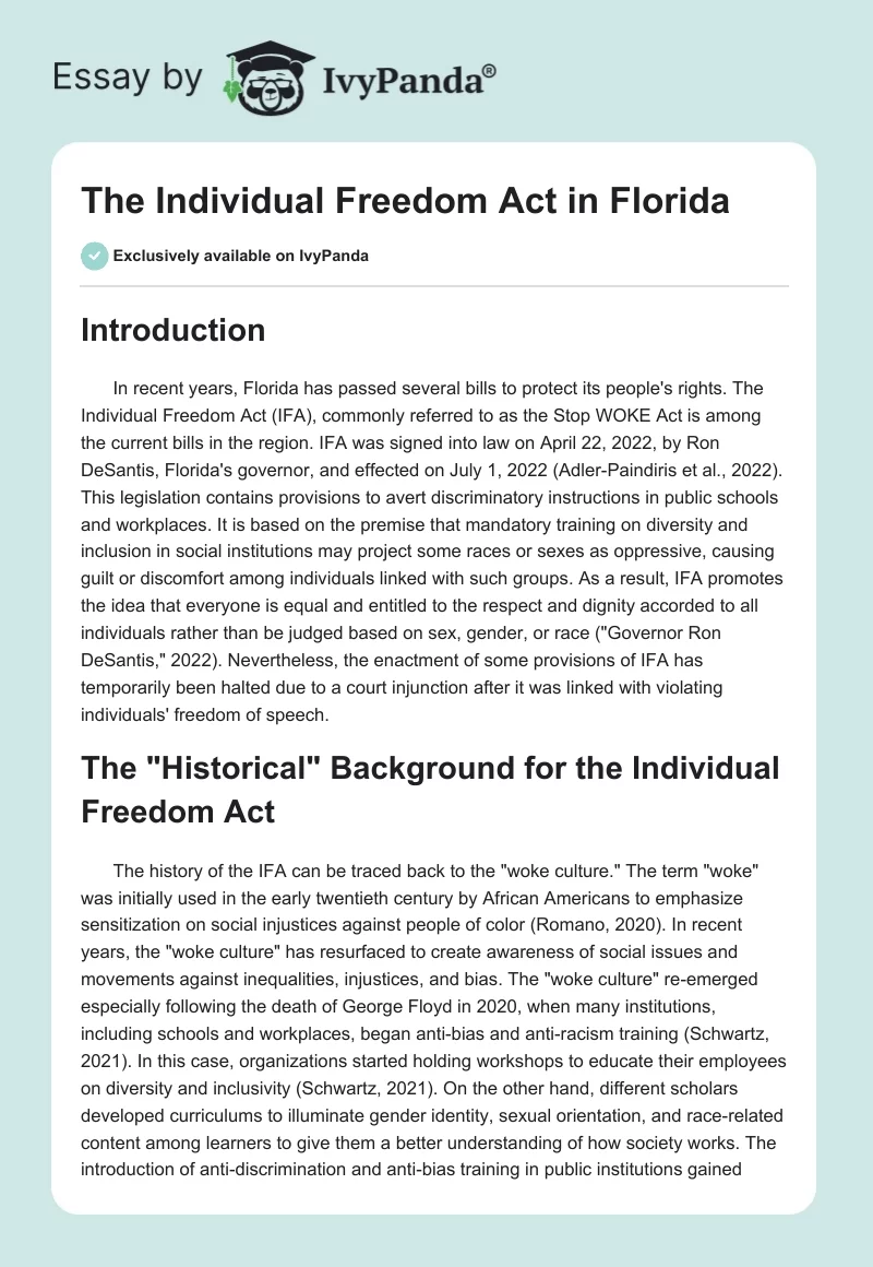 The Individual Freedom Act in Florida. Page 1