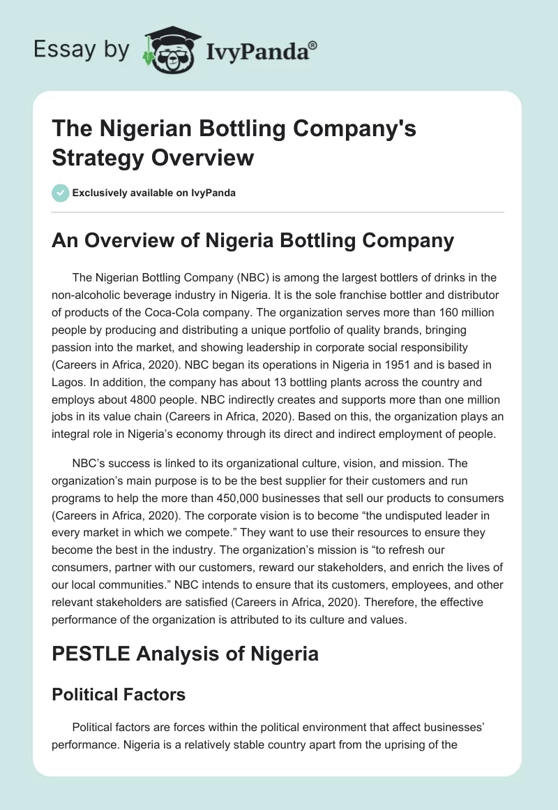 The Nigerian Bottling Company's Strategy Overview. Page 1