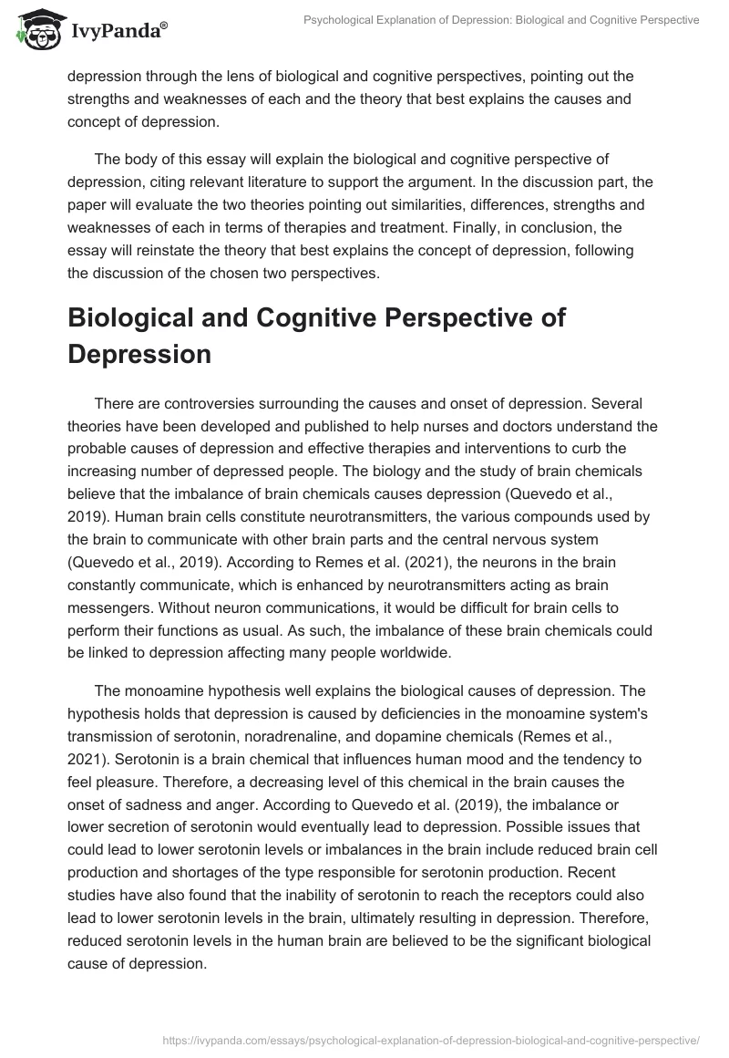 Psychological Explanation of Depression: Biological and Cognitive Perspective. Page 2