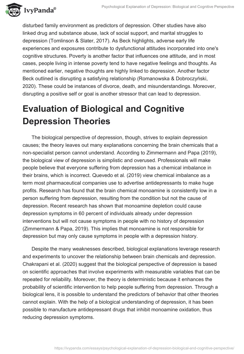 Psychological Explanation of Depression: Biological and Cognitive Perspective. Page 4