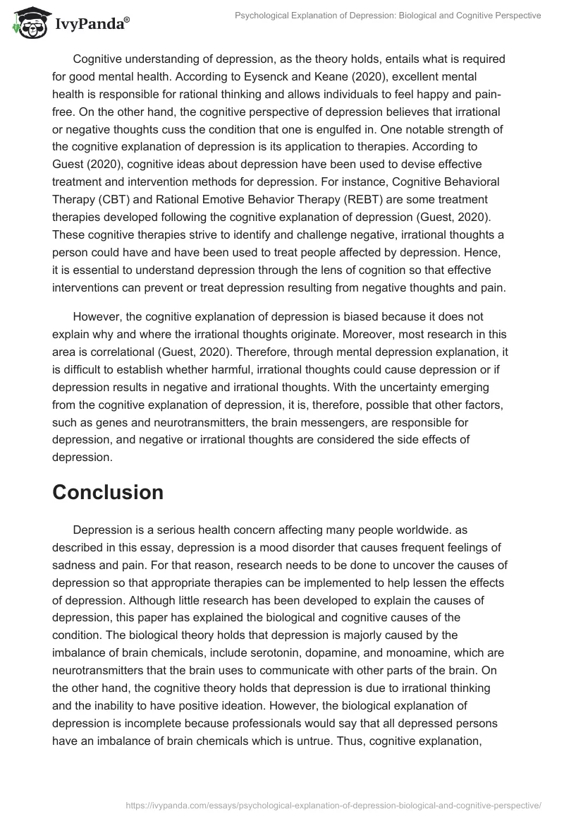Psychological Explanation of Depression: Biological and Cognitive Perspective. Page 5