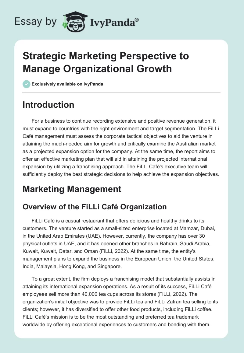 Strategic Marketing Perspective to Manage Organizational Growth. Page 1