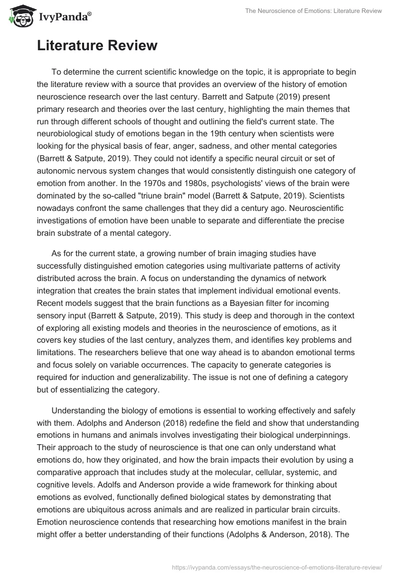 The Neuroscience of Emotions: Literature Review. Page 2