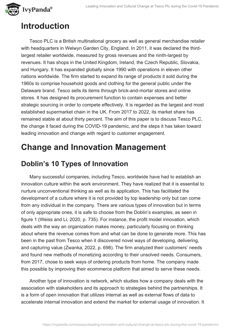 Leading Innovation and Cultural Change at Tesco Plc during the Covid-19 Pandemic. Page 2