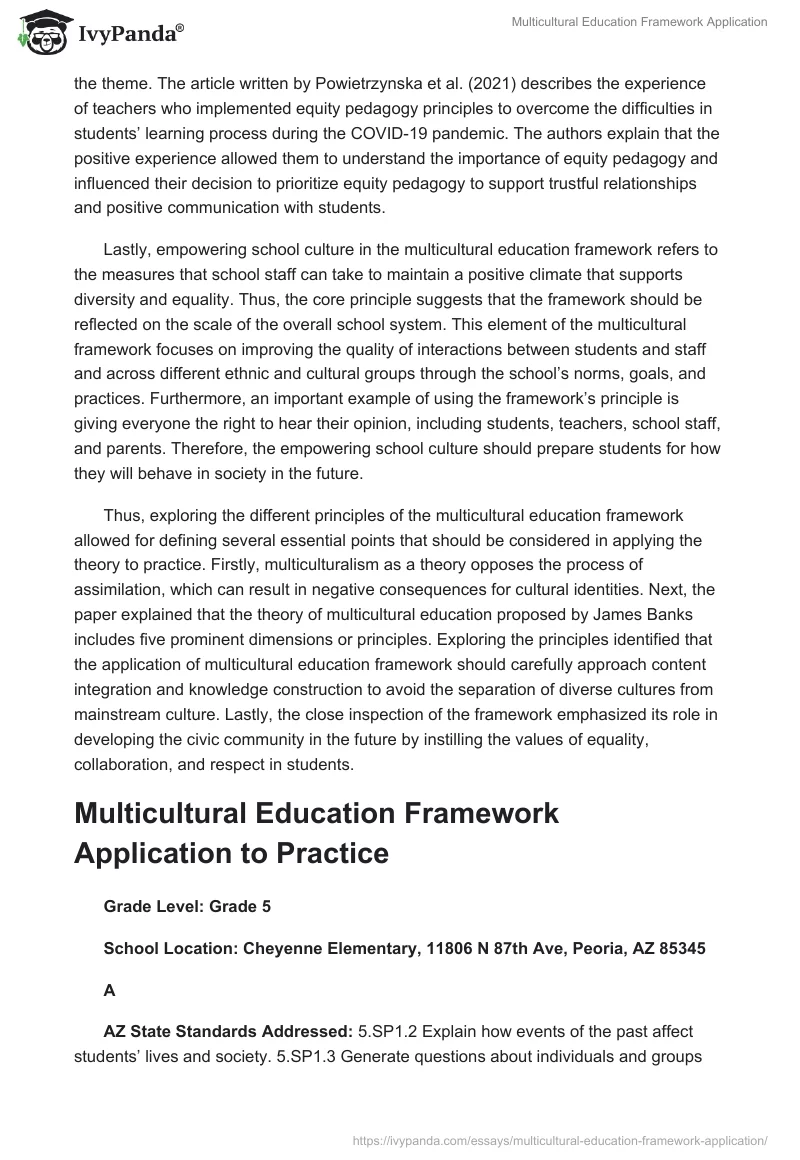 Multicultural Education Framework Application. Page 4
