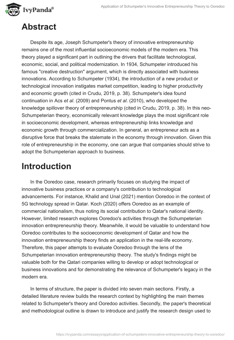 Application of Schumpeter’s Innovative Entrepreneurship Theory to Ooredoo. Page 2
